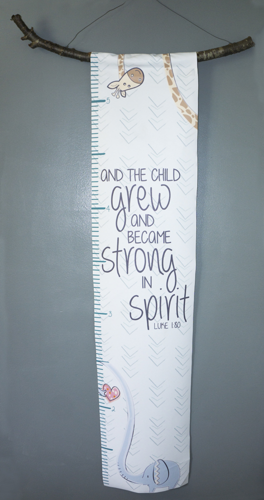 Canvas Elephant and Giraffe Growth Chart with Bible Verse
